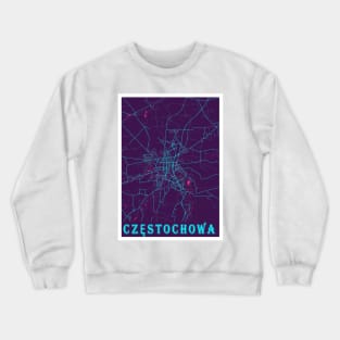 Częstochowa Neon City Map, Częstochowa Minimalist City Map Art Print Crewneck Sweatshirt